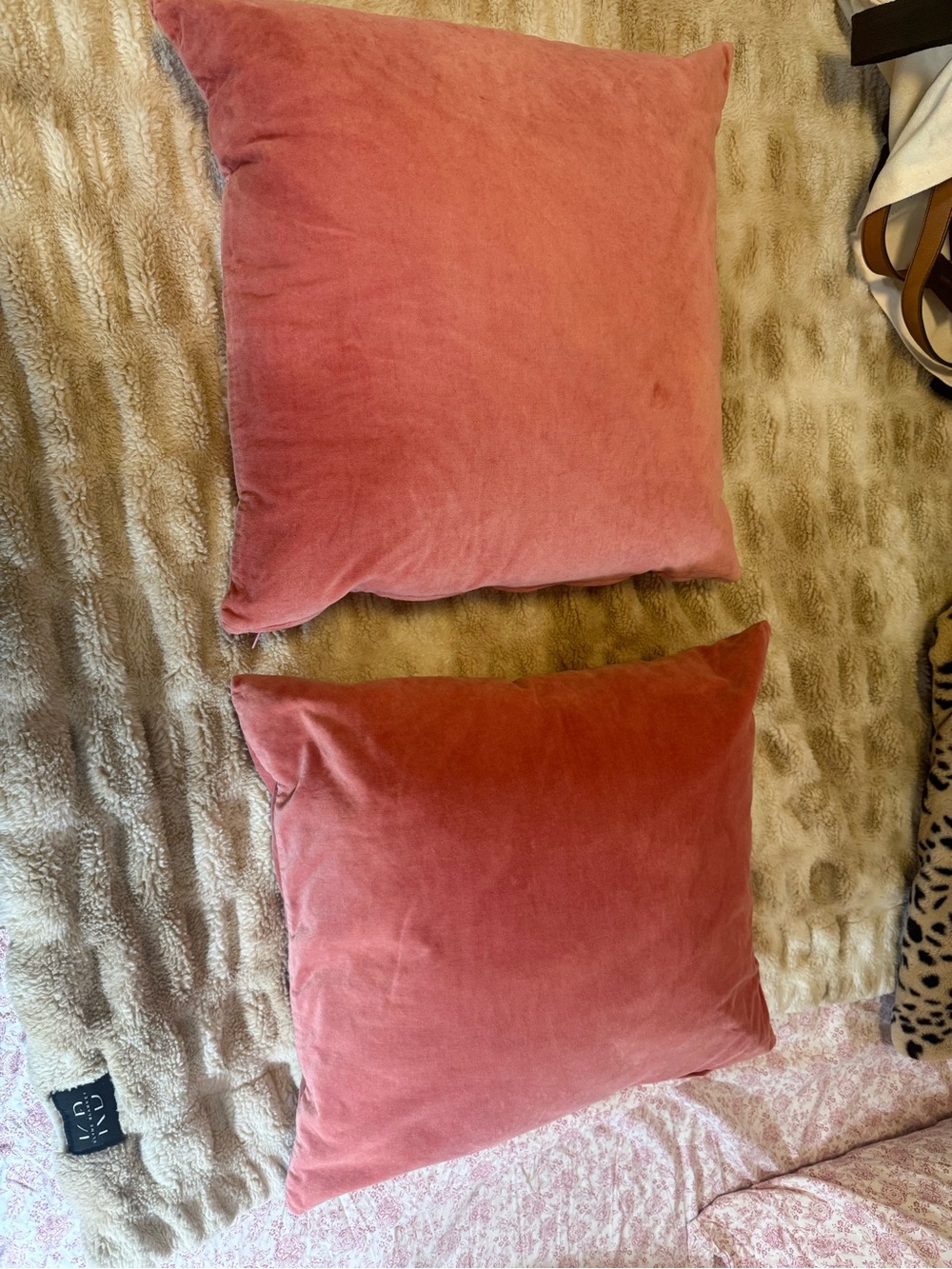 Pair of Down Stuffed Velvet Accent Pillow (2) - Coral